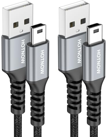 HOTNOW Cable Mini USB 1m 2Pack, Cable USB 2.0 A a Mini B Alta Velocidad | Nylon Trenzado, Compatible con Controlador PS3, GoPro Hero 3+, Garmin GPS, Cámaras, Dash Cam, Blue Yeti