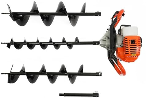 Owneed 52 CC bensin jordborr, 2-taktsmotor bensin stolpe professionell trädgårdsborr fruktträdgårdsjordborr för gräsmattor, 1,2 l/0,3 galax