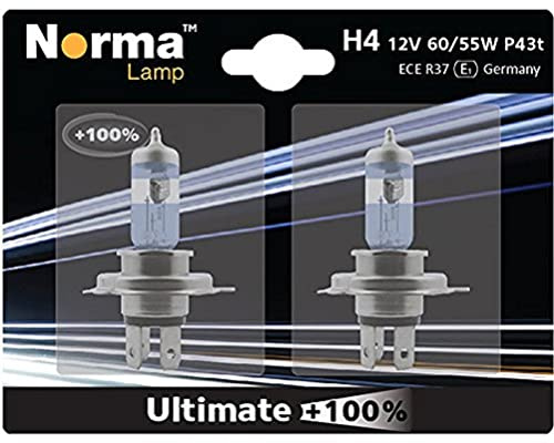 Norma 213611-202 H4 Halogen Scheinwerferlampe-Doppelnblister Ultimate +100 Prozent 12 V 60/55 W P43t
