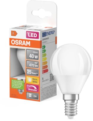 OSRAM Dimmbare LED Lampe mit E14 Sockel, Warmweiss (2700K), Tropfenform, 4.9 W, Ersatz für 40W-Glühbirne, matt, LED SUPERSTAR CLASSIC P