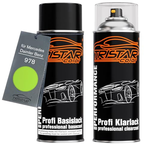 TRISTARcolor Autolack Set Spraydose für Mercedes 978 Lime Green + Klarlack | für Mercedes / Daimler Benz, Set aus Basislack + Klarlack, Sprühdosen 400ml