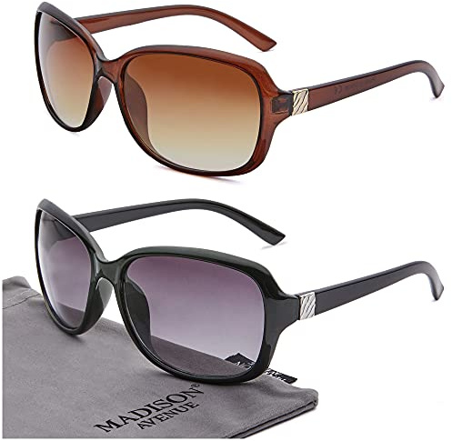 Madison Avenue 2 Pack Classic Vintage Sunglasses for Women, Fashion Sun Glasses with UV400 Protection