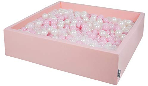 KiddyMoon Großes Bällebad Quadrat 120 x 120 x 30 cm mit 300 Bällen 7 cm Weiches und Sicheres Spielzeug Ballgrube Abnehmbarer Bezug Waschbar