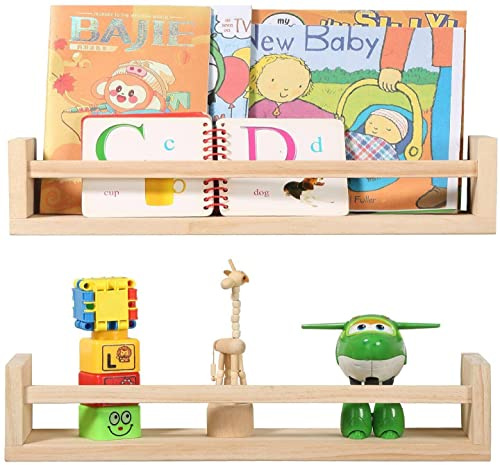 Kinderzimmer Bücherregal- Satz von 2 Baby schwimmende Bücherregal oder Buch Regal Veranstalter für Kinder Kinderzimmer Dekor, Wandregale für Küche Gewürzregal, Kiefer Naturholz (Natur) (42.5)