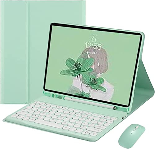 XLAHD Funda con Teclado para iPad Mini De 6.ª Generación con Ratón, Teclado De Color Bonito, Tecla Redonda Retro, Colores Caramelo, Teclado Desmontable Bluetooth, Funda para 2021 iPad Mini 6
