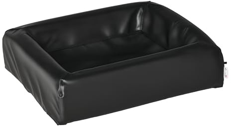 PawHut Letto per cani gatti tappezzato in pelle PU materasso imbottito per animali piccoli sfoderabile e lavabile con cerniera 58 x 49 x 14,5 cm nero