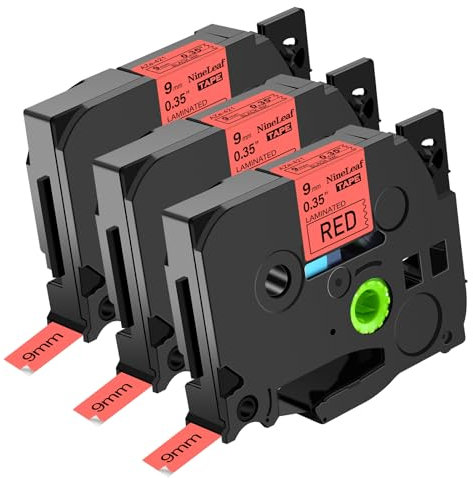 NineLeaf 3 x Kompatibel für Brother P-touch TZe-421 TZe421 TZ-421 TZ421 AZe-421 TZE Schriftband 9mm 0.35'' Schwarz auf Rot Laminiert Etikettenband für Ptouch PT-D400VP D400 D600 Beschriftungsgerät