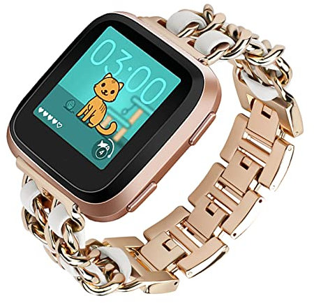 AireWiki Armbänder Kompatibel mit Fitbit Versa 2/Versa/Fitbit Versa Sense/Versa 3 Armband Für Damen Leder Metall Edel Luxus Ersatz Ersatzband mit Schnalle Uhrenarmband (F,Sense/Versa 3)