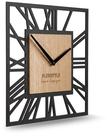 FLEXISTYLE Wanduhr ohne tickgeräusche modern LOFT Piccolo Square 30cm Wohnzimmer Badezimmer (Schwarz Eiche), z219n