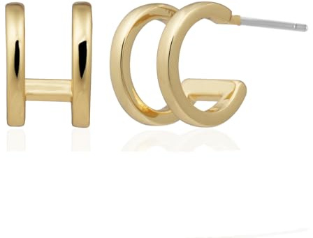Obidos 14K Gold Plated Double Huggie Hoop Earrings for One Hole | Illusion Stud Earrings for Women