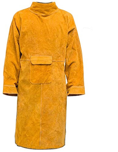 Lederschürze Schweißerschürze mit Werkzeugtasche, Werkstatt-Lederschürze für Männer - hitzebeständig und flammhemmend (Color : Yellow, Size : 105cm)