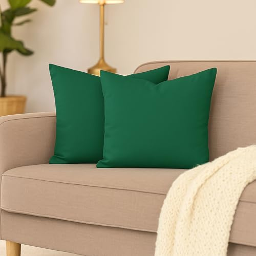 Hans-Textil-Shop 2er Set Kissenbezüge, 100% Baumwolle, Reißverschluss - Kopfkissen, Dekokissen, Couchkissen, Sofakissen (40x40 cm, Grün)