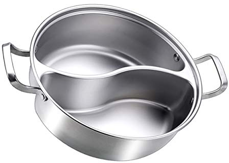 Shabu Hot Pot aus 304 Edelstahl, integriertes, auslaufsicheres, doppelseitiges Suppenkochgeschirr, dicker Mandarinententopf mit großem Fassungsvermögen, Suppentopf mit Glasdeckel Suppentöpfe