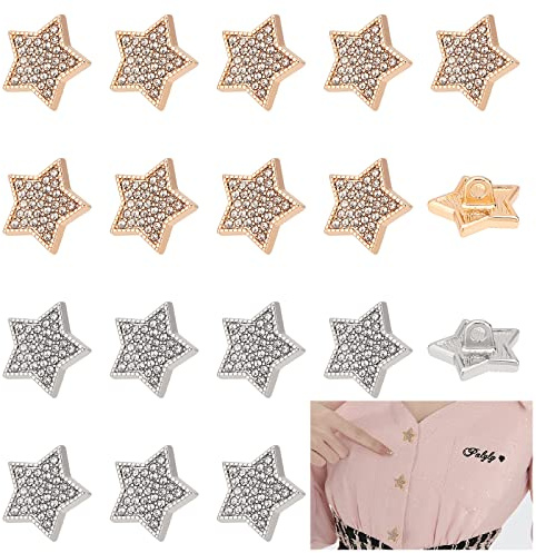 AHANDMAKER 20 Stück Strassstern-Knöpfe, 2 Farben Kristallglasperlenknopf Nähen Ösenknopf Goldener Dekorativer Knopf Für Frauen Pullover Mantel Uniform Kleidung Jacke Schmuckherstellung Verschönerungen