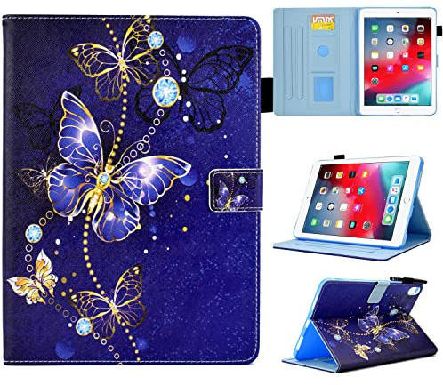 BYCeKe Hülle für iPad 6./5. Generation (9.7 Zoll, Modell 2018/2017), iPad Air 2 Hülle, iPad Air Hülle, Premium Leder Case Schutzhülle mit Auto Schlafen/Wachen & Standfunktion - Blauer Schmetterling