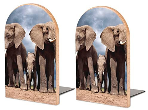 Packung Mit 2 Buchstützen Tier Elefant Rutschfester Bücherständer Aus Holz Bücherregal Bücherhalter Für Home Desk Office Library