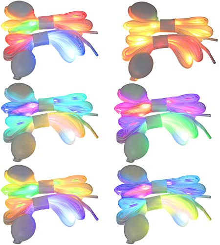 Acmee 6 Pairs Light up Shoe Laces - Flashing LED Shoelaces with 3 Modes Color Changing Glow in The Dark Laces for Skates Adults Kids Night Running Glow Party