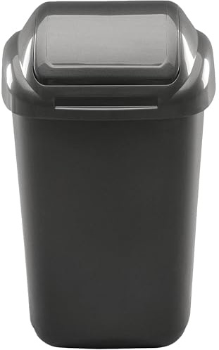 Home Centre Flip Top 50L Plastic Waste Bin, Kitchen, Office, Graphite | Recycling rubbish bin, easy clean, household waste disposal, flip top lid, school, work, recyclable trash dispenser