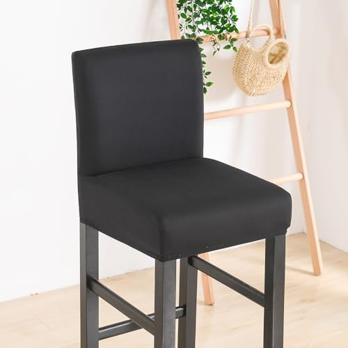Meigeh Fundas para sillas de Bar Fundas de Taburete Halto Cubierta de Taburete con Respaldo Bajo Funda de Silla de Comedor elástico 6 Piezas Negro