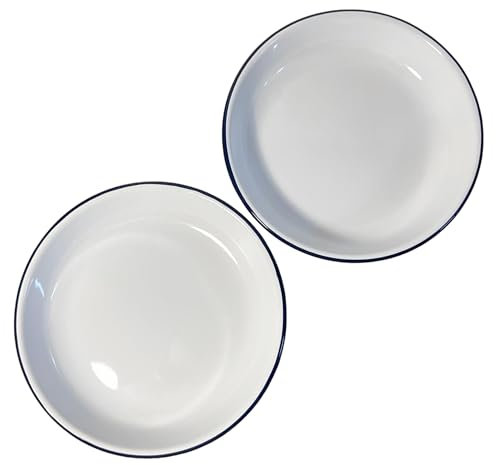 Thorness 2 x 22CM White Enamel Dinner Plates | Plate Set | Pasta and Rice Plate | Enamel Plate | Set of 2 Plates | Traditional Dinner Plate | Kitchen Plate for pies, Sides and Dinner