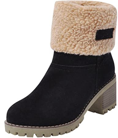 BILIKEYU Winterstiefel für Damen, warme Schneestiefel, Damen, warme Booties, Stiefeletten, Schuhe, Damen, mittlere Wadenstiefel Militär Outdoor (Black, 39)