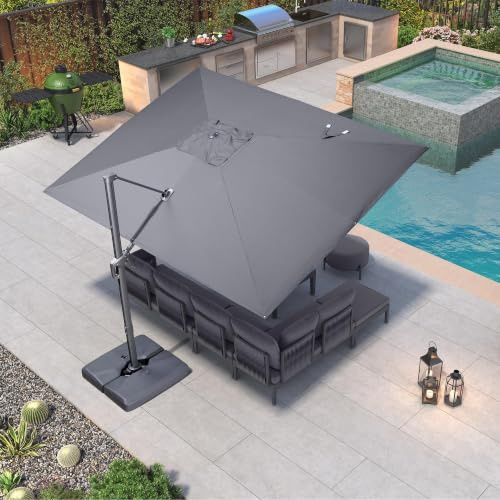 PURPLE LEAF Sonnenschirm 270 × 350 cm Rechteckig Acrylimitat, Graphitgrau | 360° Drehbar, 6-Fach Neigbar, Reißfestes Gewebe, Ampelschirm 3 Jahre Farbecht, Aluminiumgestell & –griff Windstabil