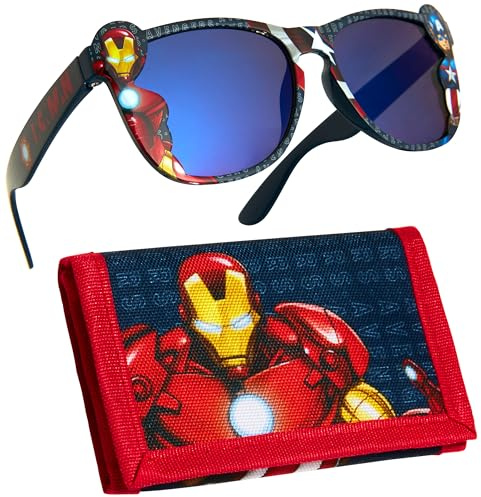 Marvel Ensemble Lunette de Soleil Enfant et Porte Monnaie - Cadeau Enfant (Rouge/Noir Avengers)