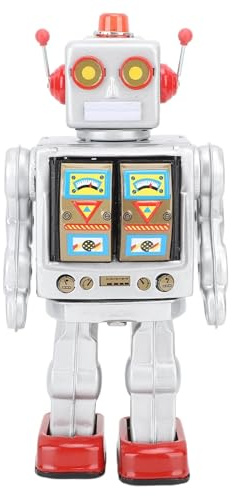 RiToEasysports Retro Metal Tin Robot Toy,Walking Rotating Robot Toy Manual Craft Figures Model for Adults and Kids (Silver)