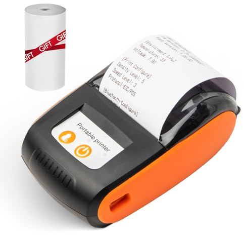 Sunydog Impresora portátil de recibos, mini impresora térmica inalámbrica BT USB de 58 mm con rollo de papel térmico de 2 pulgadas compatible con sistema Android/iOS/Windows para restaurantes de