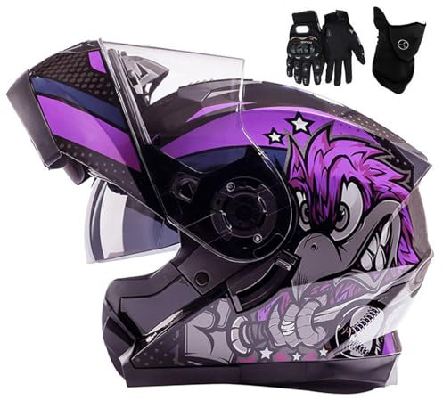 BGGNG Motorrad-Klapphelm,Modularer Motorradhelm Mit HD-Doppelvisier,DOT/ECE-Zugelassener Motorrad-Integralhelm Roller Moped Helm Für Männer Und Frauen G,M=57-58cm