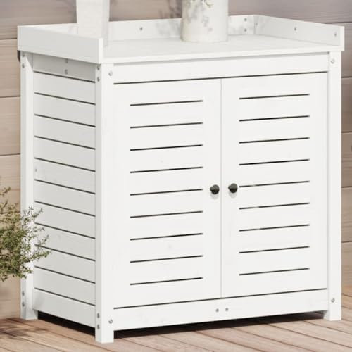 ShGaxin Planteringsbord med hyllor trä vit furu 82,5 x 50 x 86,5 cm, grönsaksväxthus, trädgårdsarbetsbänk, arbetsbänk för blomkrukor, trädgårdsbord - 832418