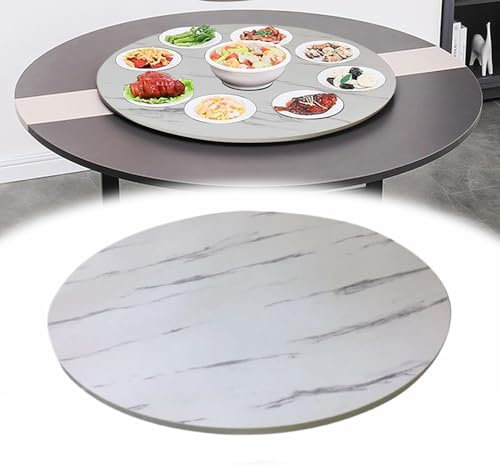 YOHIEE Table À Manger Plateau de Service Rotative, 60 70 80cm Plateau Rotatif En Bois Rond, Grand Lazy Susan Plateau Tournante 360° Rotation, Silencieux(White Marble,60CM(24INCH))