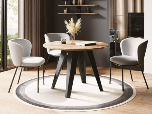 WFL GROUP Esstisch Glory im Industriestil - Modern, Rund - Ausziehbar von 100 cm bis 140 cm, Pulverbeschichtete Metallbeine - Craft Eiche