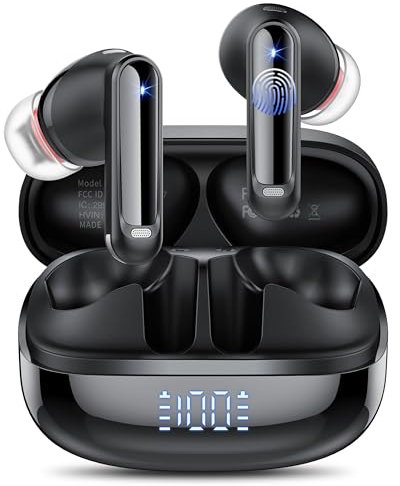Wireless Earbuds, Bluetooth 5.4 Headphones in Ear with HiFi Stereo Deep Bass, 4 ENC Noise Cancelling Mic Wireless Earphones 48H Playtime, Dual LED Display Bluetooth Earbuds, IP7 Waterproof, USB-C