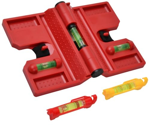 Pfostenwasserwaage Magnetisch Rot, Winkelwasserwaage mit Magnet, Pfosten Wasserwaage, Kommt mit Zwei Linearwasserwaagen, für Rohrinstallation Bild Hängen Montagehilfe