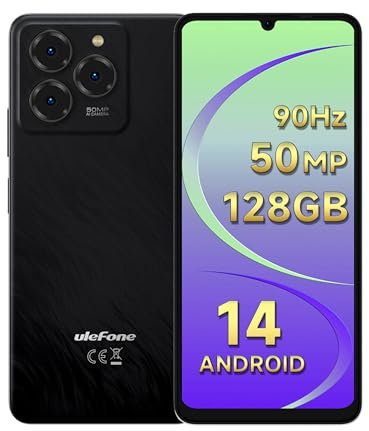 Ulefone Note 20 Pro Mobile Phones, 128GB/1TB SD Extension Android 14, 6.75 inch 90Hz, 4G Dual SIM Smartphone 50MP Triple Camera 6000mAh Octa Core Fingerprint Face ID Phone Case UK Version Black