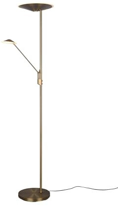 Licht-Erlebnisse LED Deckenfluter Metall Messing Antik Wohnzimmer 180 cm 30 W 650 lm 2700/3200/4000 K Leselicht flexibel dimmbare Stehleuchte Schlafzimmer DIVILLE