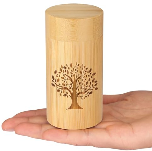 HOOMTREE Pequeña urna para Cenizas humanas de bambú,Mini urna para Cenizas Recuerdos,Urna de Animales para Perros o Gatos,Tallada con patrón de árbol de la Vida