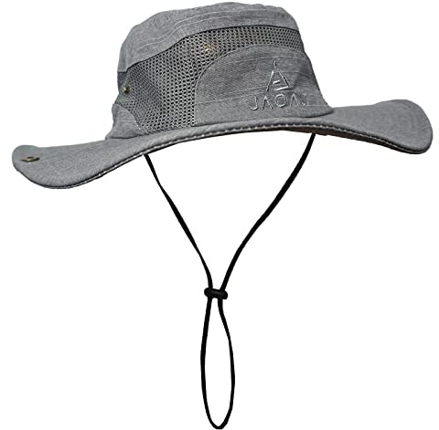 JAOAJ Solhatt för Män UV-skydd Safari Boonie Sommarhatt av Bomull UPF 50+ Fiskarhatt Vikbar för Strand Vandring Trädgård Camping, Färg: grå, M