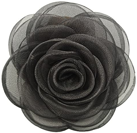 Kabelife Damen Rose Broschen Ansteckblume Blume Corsage Blume Haarspange Haarklammer Haarclip Haarschmuck für Hochzeit Bankett Party 10CM (Schwarz)