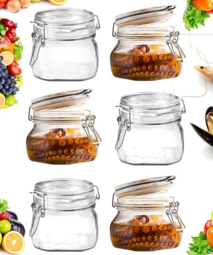 Buyglass Barattoli in Vetro con Chiusura Ermetica, 500ml, Set di 6, per Conservazione Alimenti, Trasparente
