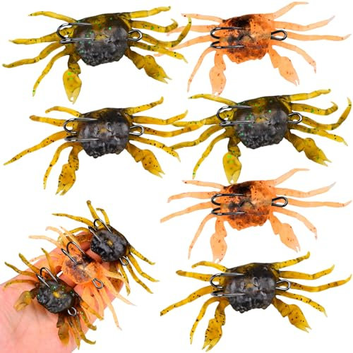 Saltwater Lures, 6PCS Soft 3D Simulated Crab Bait Crab Lure with Sharp Double Hook, 5.1 Inch Waterproof Saltwater Bait for River, Stream, Lake