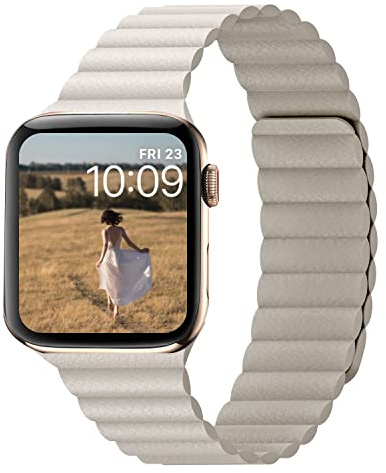 Kompatibel mit Apple Watch Armband 49/46/45/44/42/41/40/38mm, Magnetisches Lederarmband für iWatch Serie 10/9/8/7/SE/6/5/4/3/2/1, Ultra 2/1