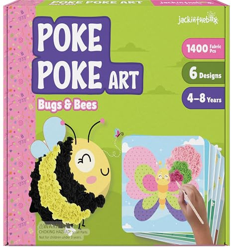 jackinthebox Poke Poke Art – Bugs Theme, Mess-Free Fabric Art and Craft, Flower Pressing Kits, Gift for Kids, Best Gifts for Girls and Boys Ages 4 5 6 7 8