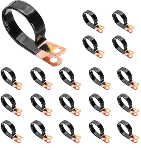 PATIKIL 2 Inch Vinyl Coated Cable Clamps, 20 Pack Galvanized Steel Metal Cable Clips Rubber Cushion Insulated Pipe Clamps for Tube Lines Cord Wire Management, Black