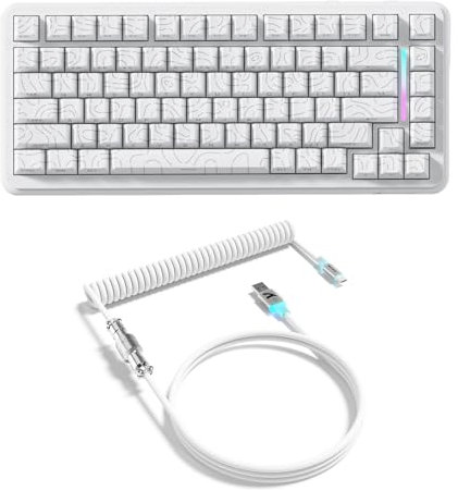 ATTACK SHARK X82PRO HE Tastiera Magnetica Wireless 75% con Attivazione Rapida, Tastiera da Gaming Cablata 8000, Switch Hall Effect a Corsa Regolabile, QWERTY, C01 Cavo Spiralato RGB –Bianco