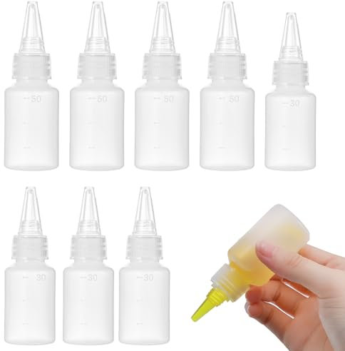 oruola 8 Pack Squeezy Bottles with Nozzles, 50 ml & 30 ml Small Plastic Squeeze Bottles for DIY Crafts Art Painting, Multi-Purpose Squeeze Bottle with Nozzle, Hair Oil Applicator Bottle