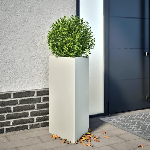 HaoChrymec Set of 2 Triangular Flower Pots with Steel Material, Design Triangulaire, Jardinières Extérieur, Bac à Fleurs Extérieur, Jardinière Balcon, Balconnière Extérieure, Blanc, 40 x 34.5 x 70 cm