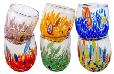 MurArt Bicchieri di Murano.Collezione DREAM. Set 6 Bicchieri da 35 ml Alt 10,5CM.In Vetro soffiato, Lavorato a Mano artigianalmente. Made in Italy (Misto, Bicchierini Liquore 6Pz)
