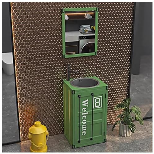 ZTGL Moderner Badmöbel Waschbecken mit Unterschrank, Freistehender Waschtische Aufsatzwaschbecken, Industrie Badezimmerschrank Waschschale Waschtisch für Badezimmer und Gäste-WC B4, with Mirror